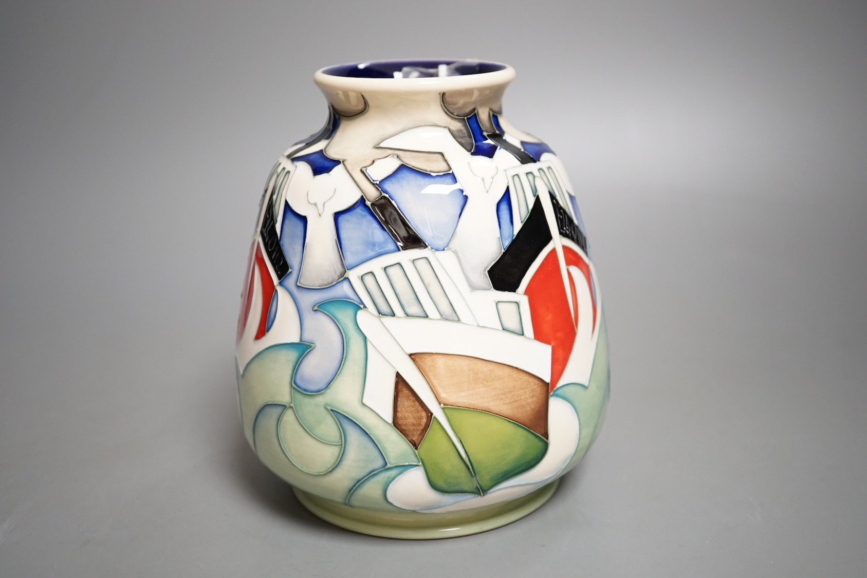 A Moorcroft 'homeward bound' vase by Emman Bossons, limited edition 61/100, 2012, 14.5 cms high.